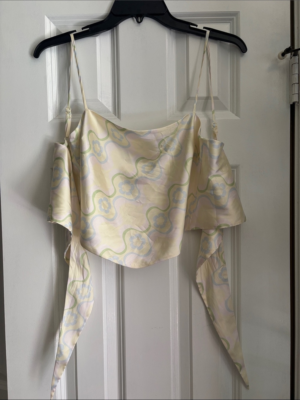Sun-deh (Aritzia) Silky Floral Scarf-Style Cami Top in Pastel Yellow